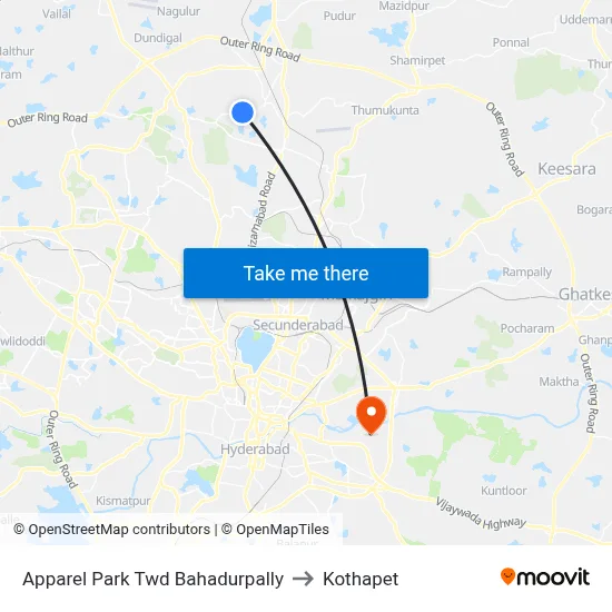 Apparel Park Twd Bahadurpally to Kothapet map