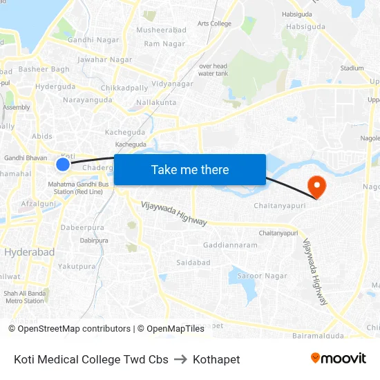 Koti Medical College Twd Cbs to Kothapet map