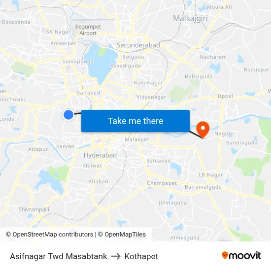 Asifnagar Twd Masabtank to Kothapet map