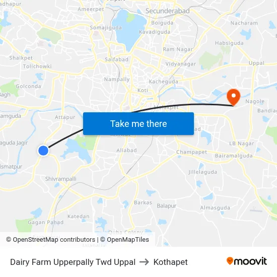 Dairy Farm Upperpally Twd Uppal to Kothapet map