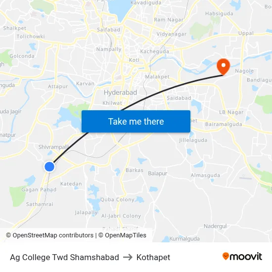 Ag College Twd Shamshabad to Kothapet map