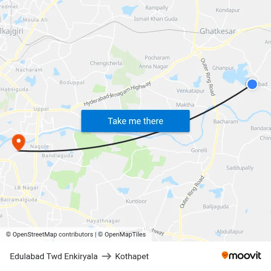 Edulabad Twd Enkiryala to Kothapet map