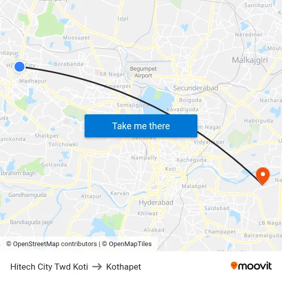 Hitech City Twd Koti to Kothapet map