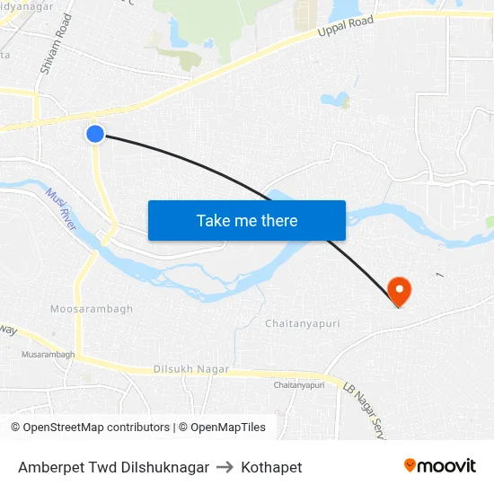 Amberpet Twd Dilshuknagar to Kothapet map