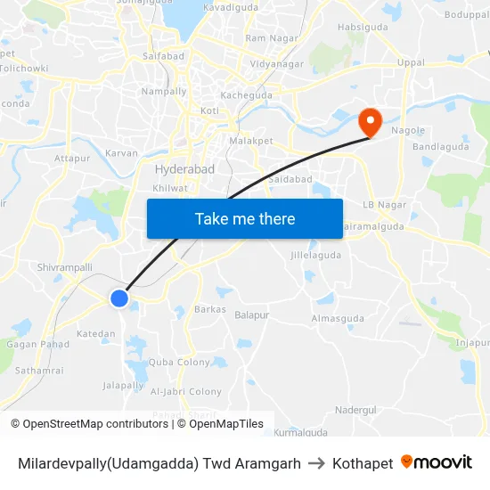 Milardevpally(Udamgadda) Twd Aramgarh to Kothapet map