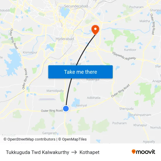 Tukkuguda Twd Kalwakurthy to Kothapet map