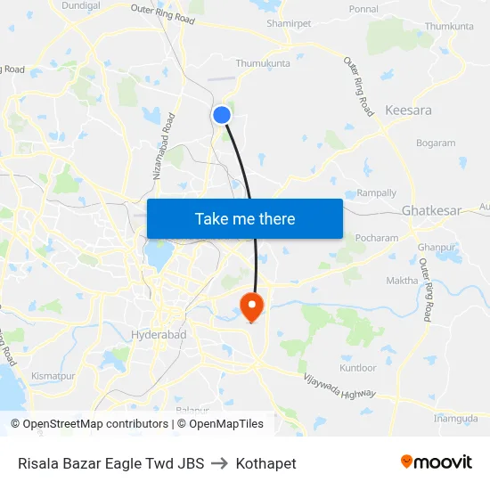 Risala Bazar Eagle Twd JBS to Kothapet map