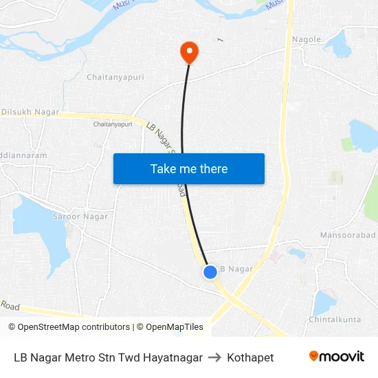 LB Nagar Metro Stn Twd Hayatnagar to Kothapet map