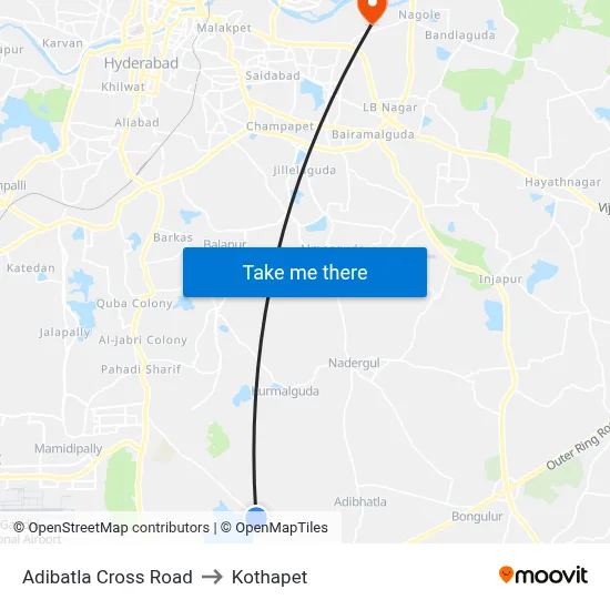 Adibatla Cross Road to Kothapet map