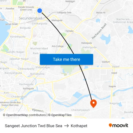 Sangeet Junction Twd Blue Sea to Kothapet map