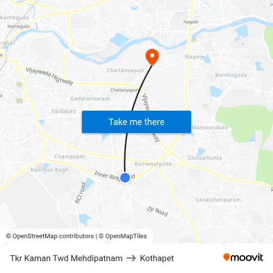 Tkr Kaman Twd Mehdipatnam to Kothapet map
