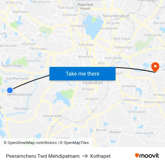 Peeramcheru Twd Mehdipatnam to Kothapet map