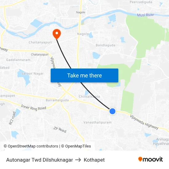 Autonagar Twd Dilshuknagar to Kothapet map