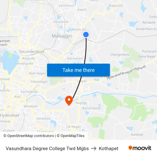 Vasundhara Degree College Twd Mgbs to Kothapet map