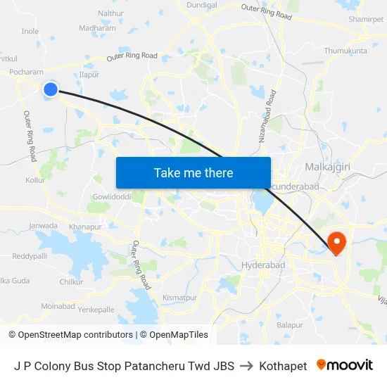 J P Colony Bus Stop Patancheru  Twd JBS to Kothapet map