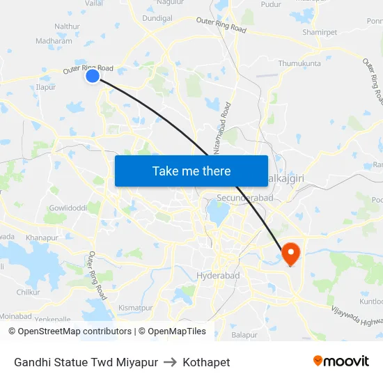 Gandhi Statue Twd Miyapur to Kothapet map
