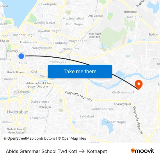 Abids Grammar School Twd Koti to Kothapet map