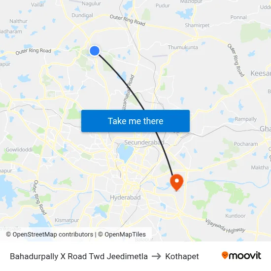 Bahadurpally X Road Twd Jeedimetla to Kothapet map
