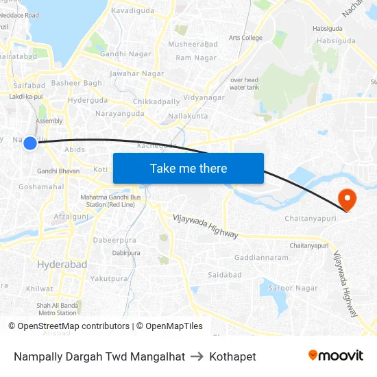 Nampally Dargah Twd Mangalhat to Kothapet map