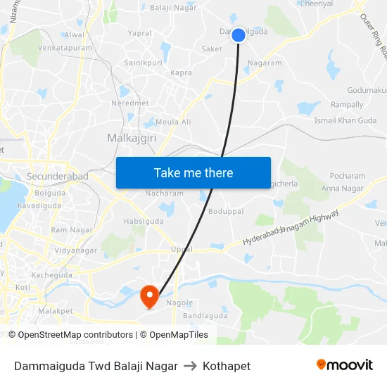 Dammaiguda Twd Balaji Nagar to Kothapet map