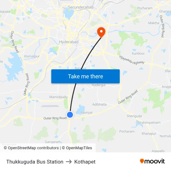 Thukkuguda Bus Station to Kothapet map