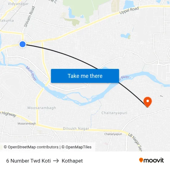 6 Number Twd Koti to Kothapet map