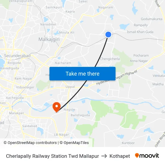 Cherlapally Railway Station Twd Mallapur to Kothapet map