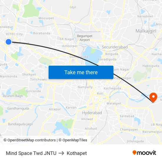 Mind Space Twd JNTU to Kothapet map