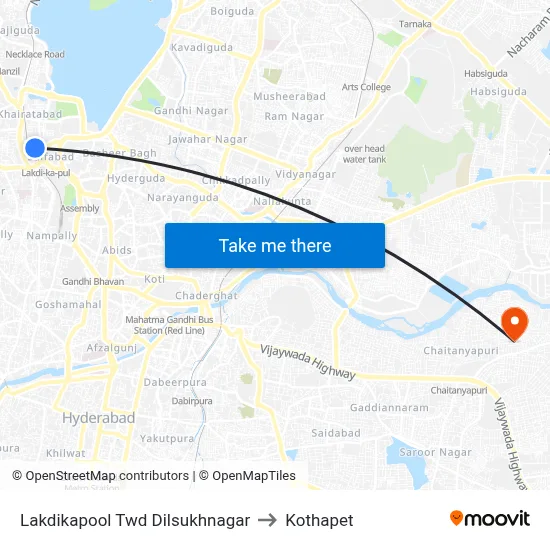 Lakdikapool Twd Dilsukhnagar to Kothapet map