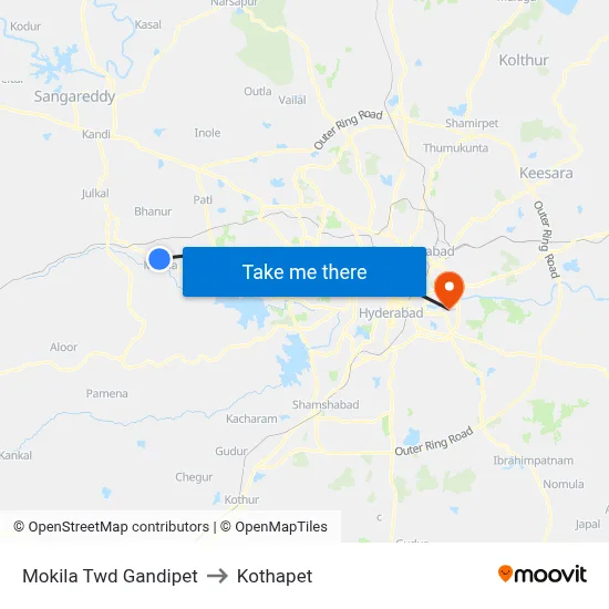 Mokila Twd Gandipet to Kothapet map