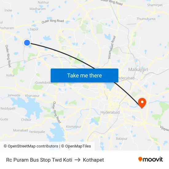 Rc Puram Bus Stop Twd Koti to Kothapet map