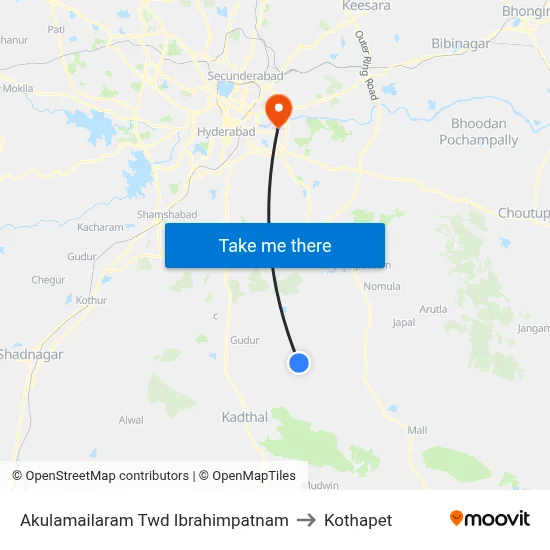 Akulamailaram Twd Ibrahimpatnam to Kothapet map