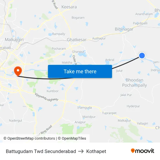 Battugudam Twd Secunderabad to Kothapet map