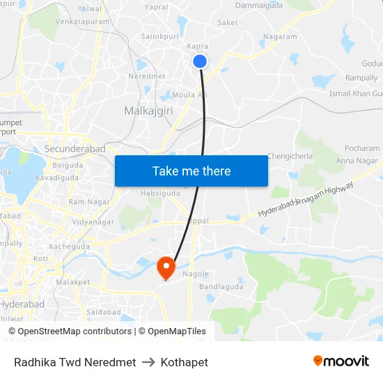 Radhika Twd Neredmet to Kothapet map