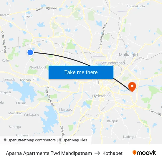 Aparna Apartments Twd Mehdipatnam to Kothapet map