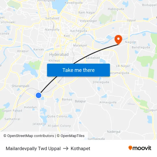 Mailardevpally Twd Uppal to Kothapet map