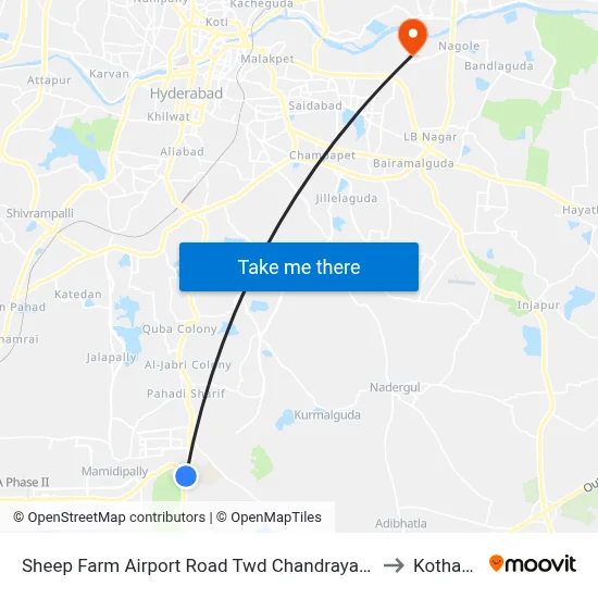 Sheep Farm Airport Road Twd Chandrayangutta to Kothapet map