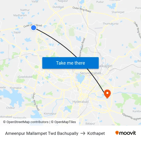 Ameenpur Mallampet Twd Bachupally to Kothapet map