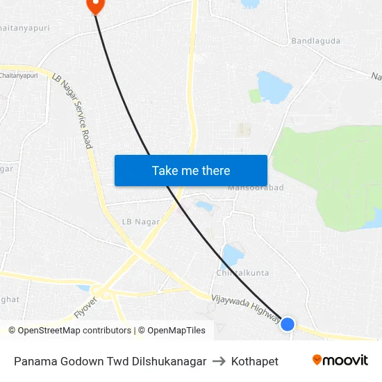 Panama Godown Twd Dilshukanagar to Kothapet map
