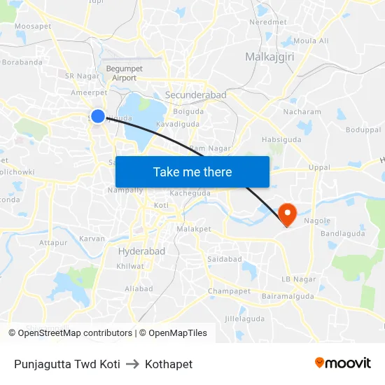 Punjagutta Twd Koti to Kothapet map