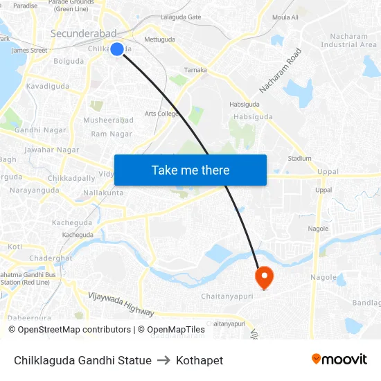 Chilklaguda  Gandhi Statue to Kothapet map