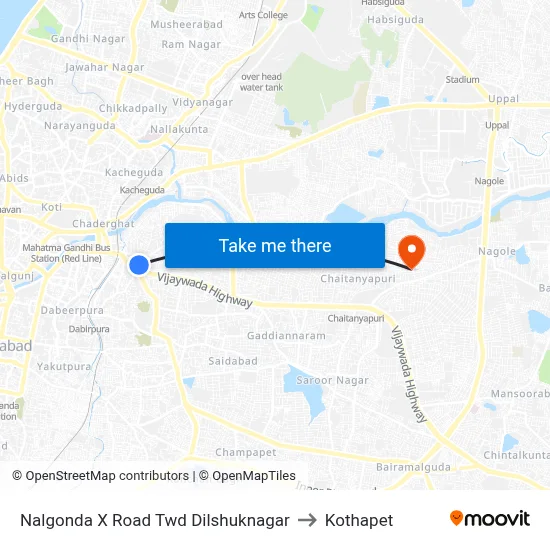 Nalgonda X Road Twd Dilshuknagar to Kothapet map