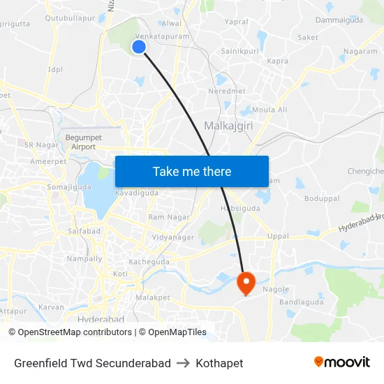 Greenfield Twd Secunderabad to Kothapet map