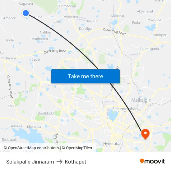 Solakpalle-Jinnaram to Kothapet map