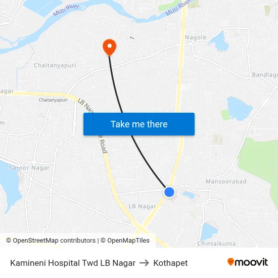 Kamineni Hospital Twd LB Nagar to Kothapet map
