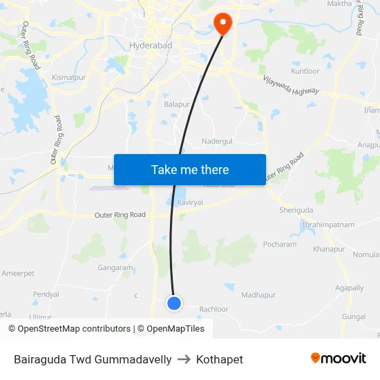Bairaguda Twd Gummadavelly to Kothapet map