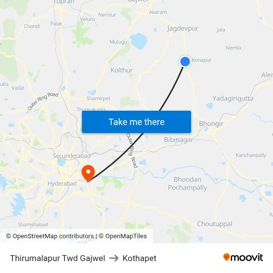 Thirumalapur Twd Gajwel to Kothapet map