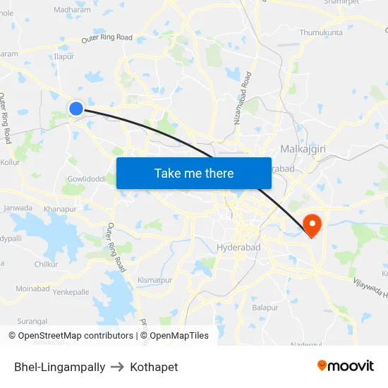 Bhel-Lingampally to Kothapet map