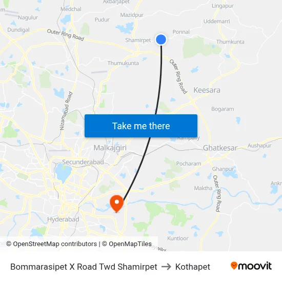 Bommarasipet X Road Twd Shamirpet to Kothapet map