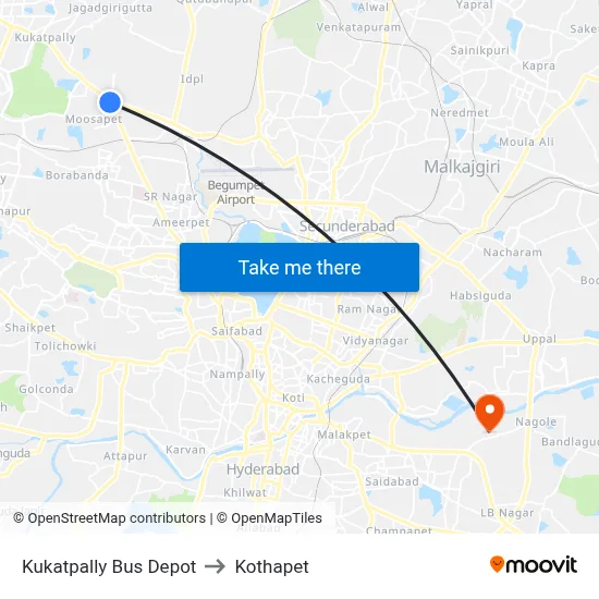 Kukatpally Bus Depot to Kothapet map